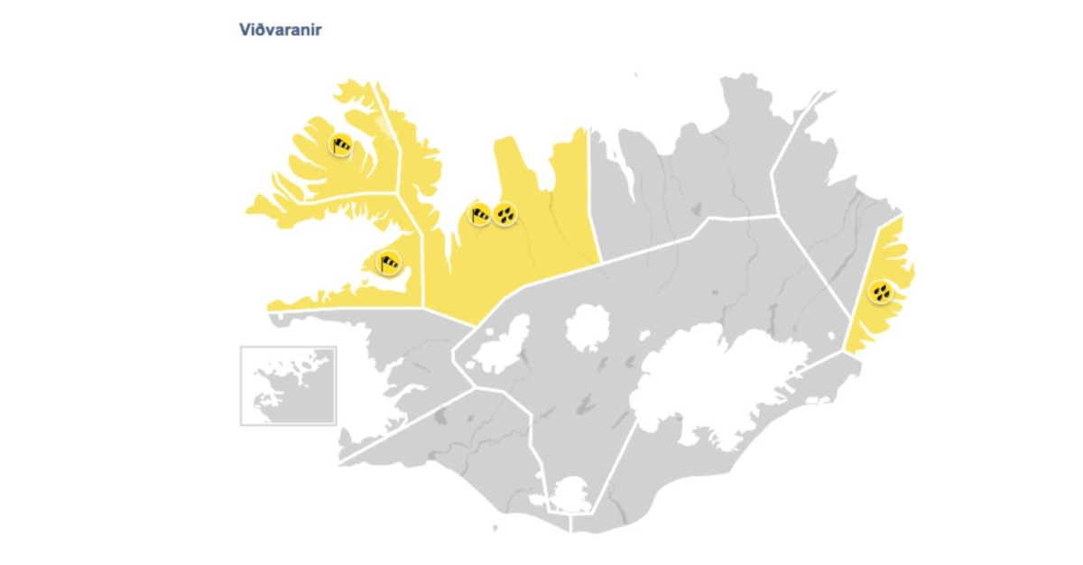 Gular viðvaranir víða í dag