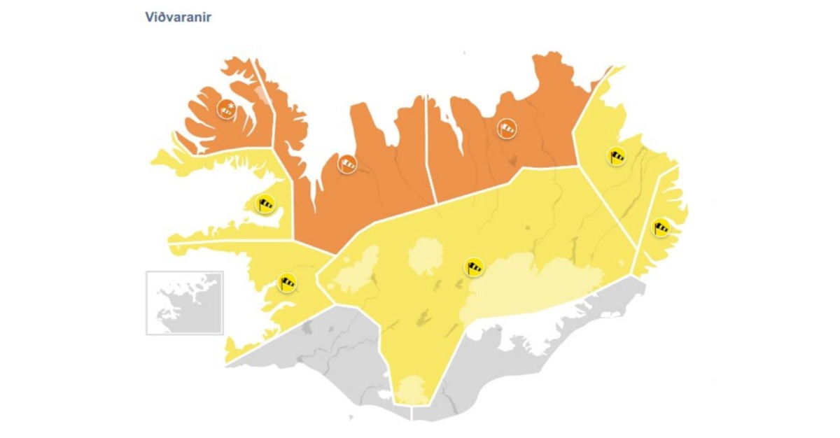 Appelsínugular viðvaranir fyrir norðan