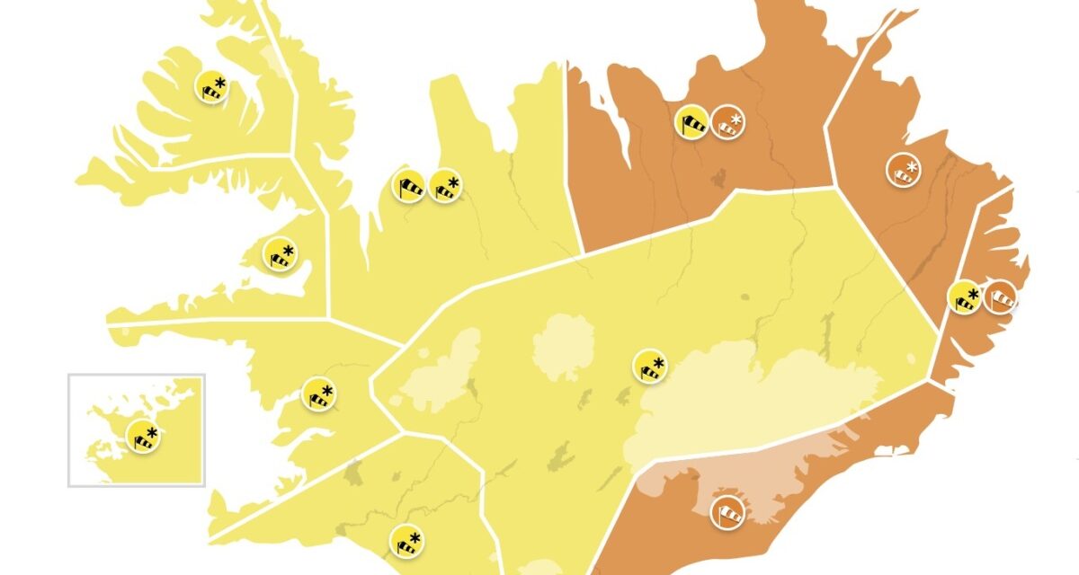 Gul og appelsínugul veðurviðvörun fyrir morgundaginn