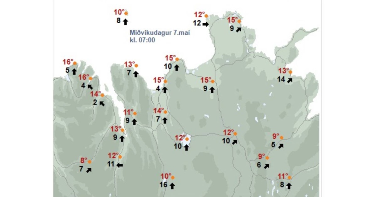 16°C á Tröllaskaga í morgun