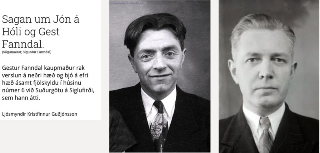 Jón Sigurbjörnsson, bæjarstarfsmaður, Jón á Hóli og Gestur Fanndal kaupmaður. Ljósmyndari Kristfinnur Guðjónsson.